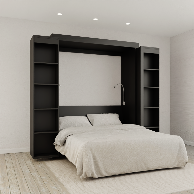 IN STOCK BLACK Queen Size Boaz BiFold Bookcase Murphy Bed