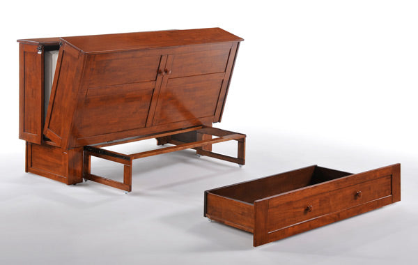 Clover Murphy Cabinet Bed Queen Size in color cherry, bed half open