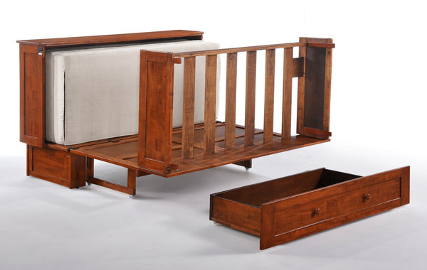 Clover Murphy Cabinet Bed Queen Size in color cherry, bed frame half open